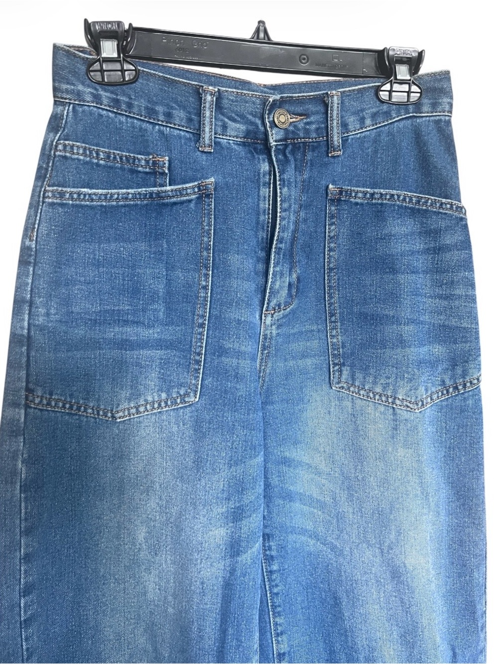 High Rise Faded Patch Pockets Barrel Jeans Lightweight Unbranded Blue SZ 4 - Picture 3 of 6